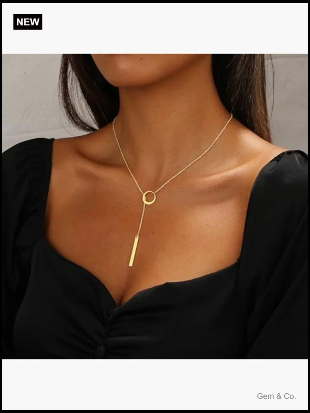 Layered Dainty 14k Gold Plated Lariat Necklace 18in, Non Tarnish Drop